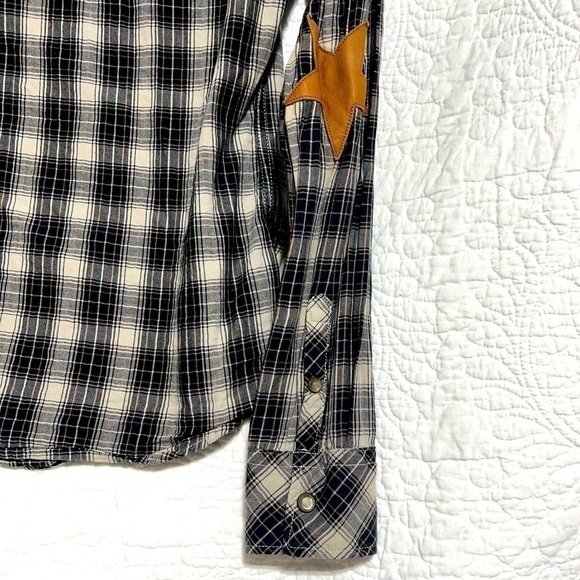 MASON SCOTCH Cottage Cowgirl Button Up Black & Cream Plaid Top,Size X-Small-#254 - Picture 6 of 15